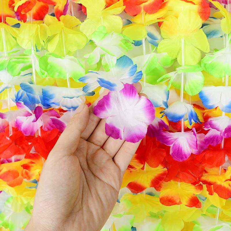 4-10pcs Hawaiian Party Artificial Flowers leis Garland Necklace DIY Dress Accessories Hawaii Beach Luau Summer Party Decor