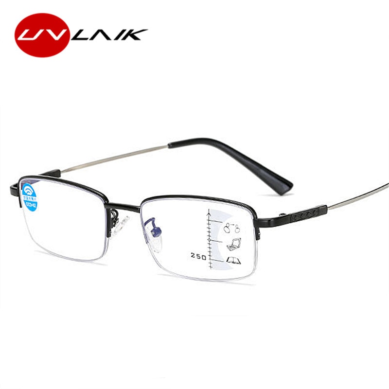 Lunettes de lecture anti-lumière bleue en titane uvlaik pour femmes et hommes, verres multifocaux progressifs à dioptrie  +1.0 1.5 2.0 2.5 3.0