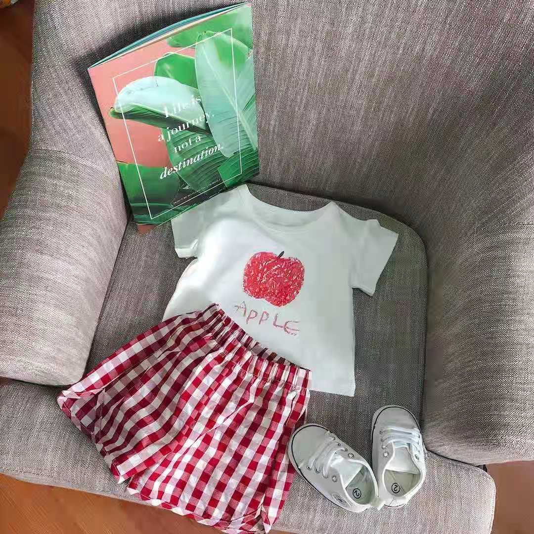 Ensemble de vêtements en coton pour bébés garçons et filles, 2 pièces, haut à manches courtes et Short, dessin animé, été 7424: red apple set / 100cm