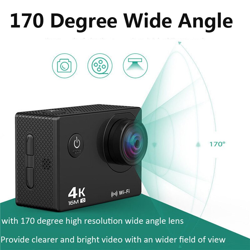 Caméra d'action 4K Ultra HD WIFI 16MP Sport caméra 1080P 170 degrés 2.0 pouces écran casque caméra plongée étanche 30M Sport DV
