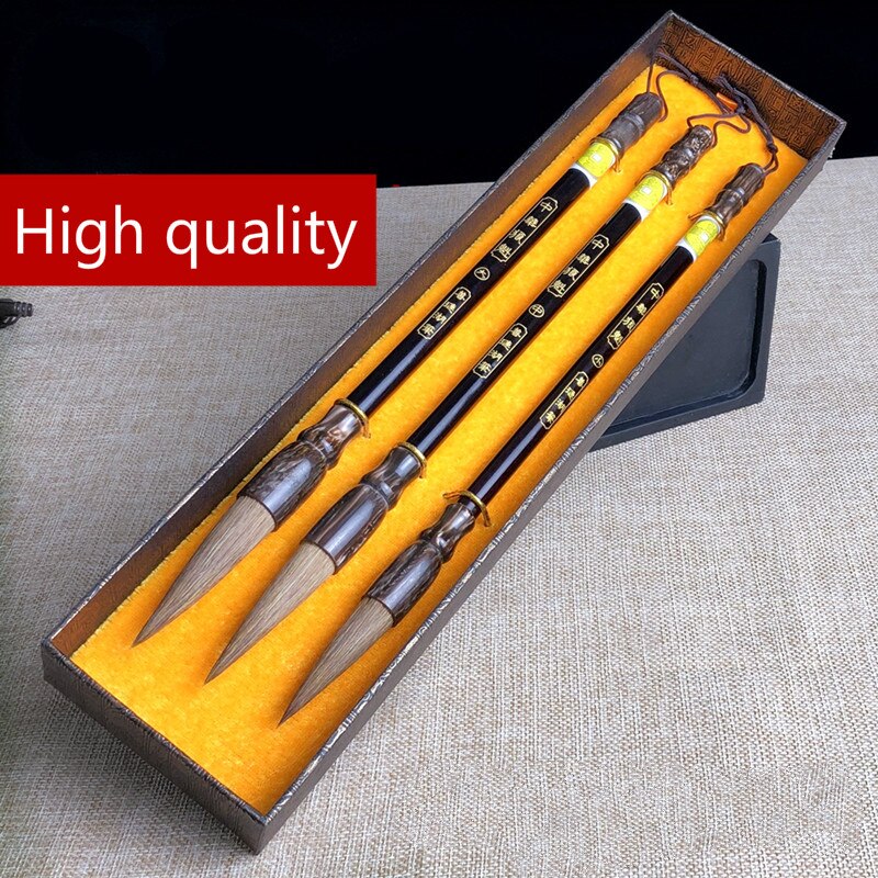 Top Grade 3Pcs/Set Chinese Traditional Calligraphy Pen Traditional Calligraphy Drawing Writing Painting Brushes with Box