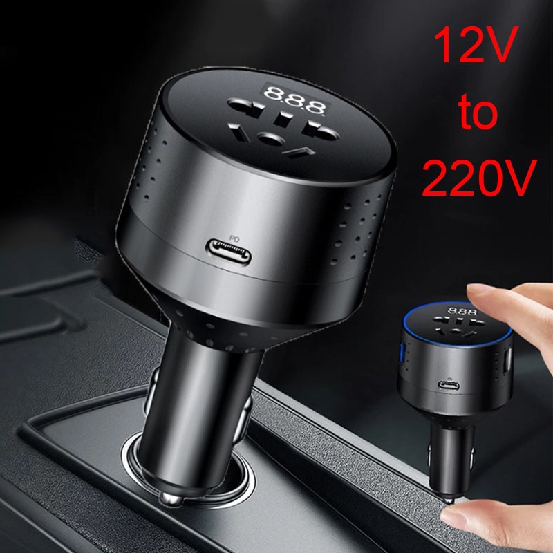 Urvns 12V Naar 220V Auto Omvormer Type-C Pd QC3.0 Snel Opladen Auto-oplader Sigarettenaansteker Usb lader Met Spanning Display