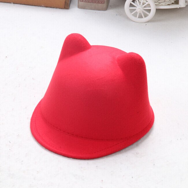 Gorro redondo cálido de lana con orejas de gato para niña y mujer, gorro de lana con orejas de gato, sombrero de Diablo, sombrero de fieltro Retro, Derby Bowler Horse, sombreros de ,