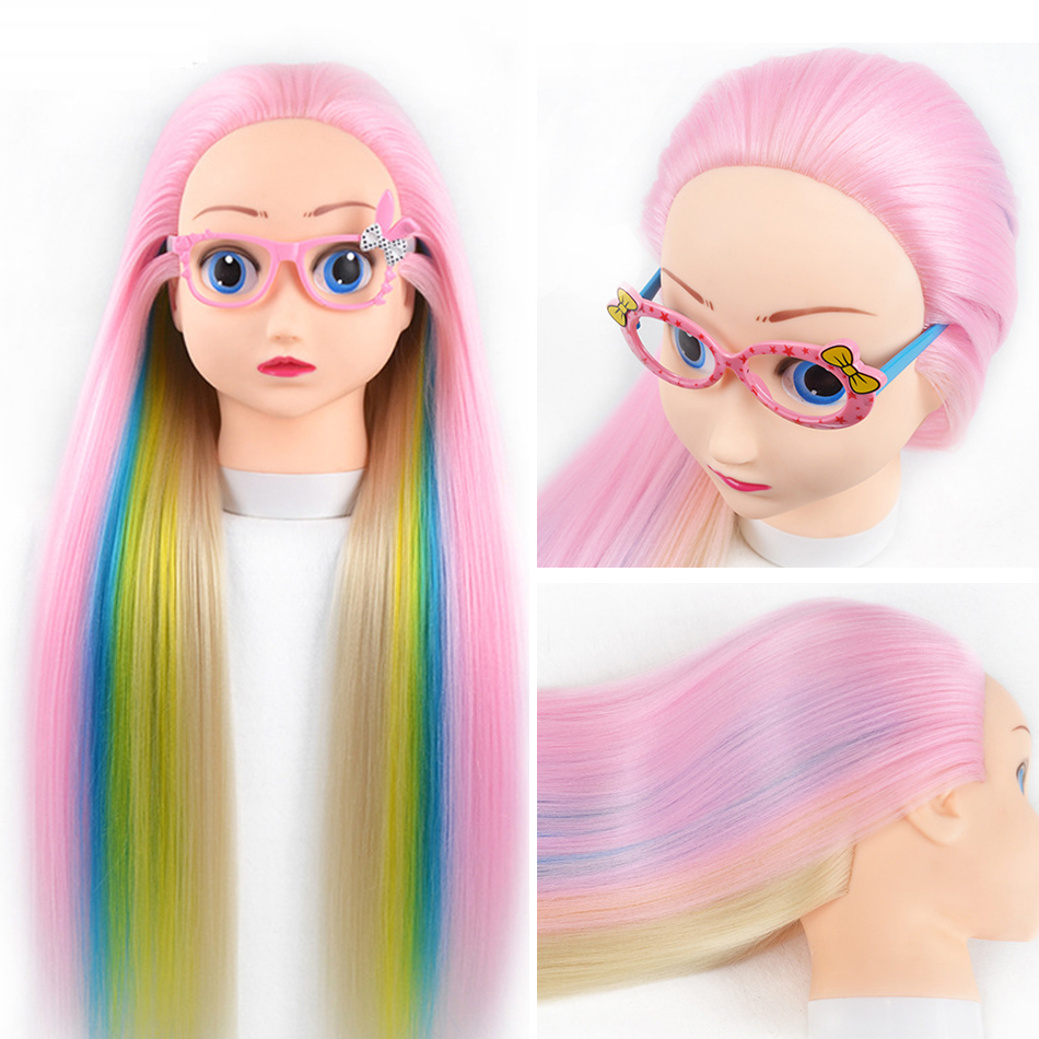Female 3D Blue Eye Blonde Gold Human Hair Mix Synthetic Curl Training Styling Head Mannequin Doll: Gold