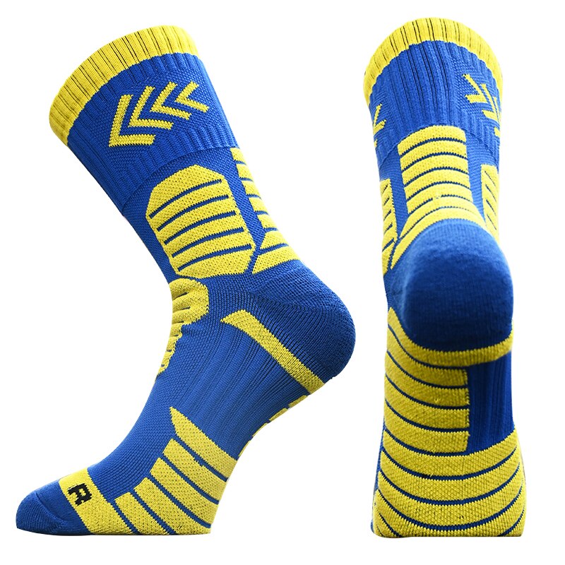 1 Pair Newest Compression Socks Thickened Towel Bottom Basketball Socks Middle calcetines Cycling Sports Socks: Blue Yellow