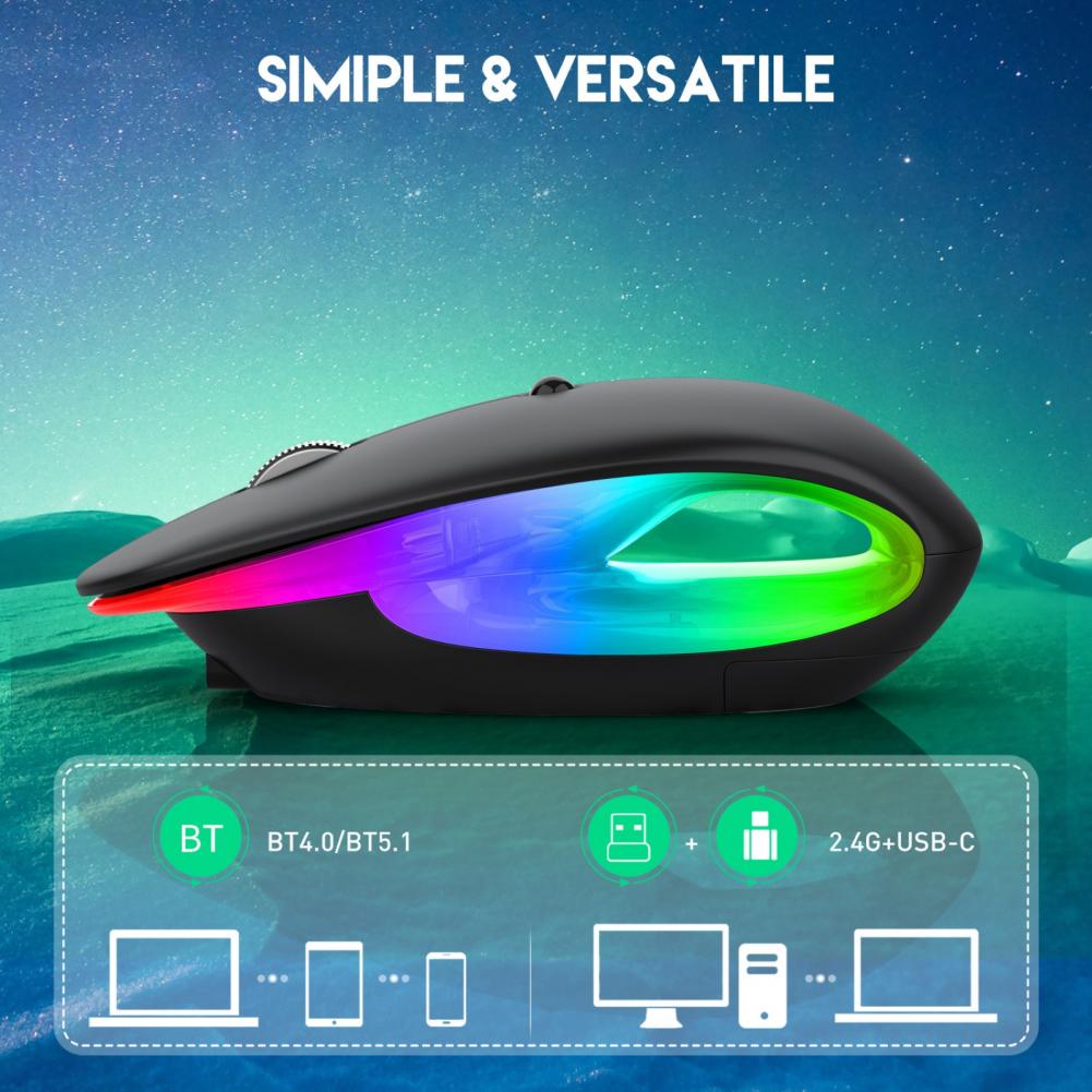 Kabellose bluetooth-maus mit rgb-beleuchtung, wiederaufladbar, leise, ergonomisch, led-hintergrundbeleuchtung, ideal für laptops und pcs.