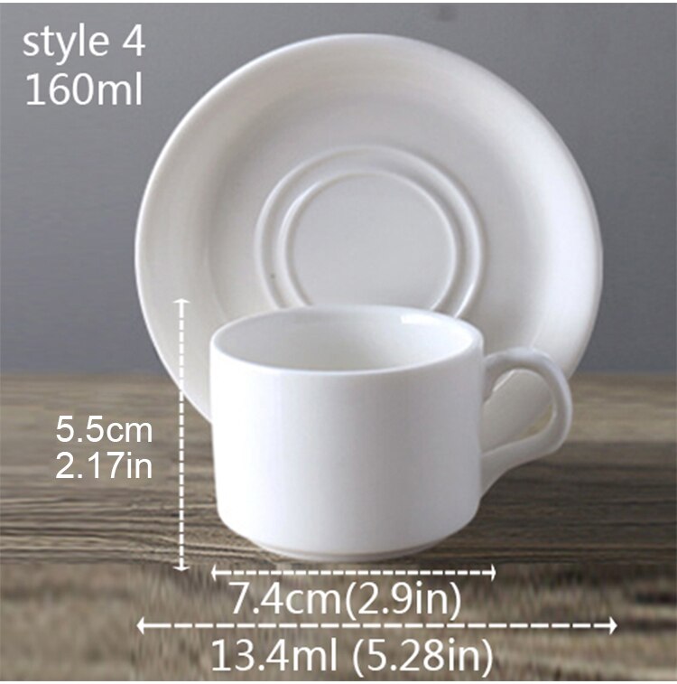Juego de tazas de café de porcelana blanca con platillo, taza de café y té de cerámica, taza de café y platillo: 4-160ml-1pc