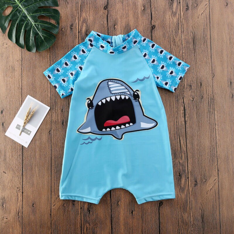 1-5Y Peuter Kids Baby Meisjes Jongens Badmode Shark Print Korte Mouw Bikini Badpak Een Stuk Kleding