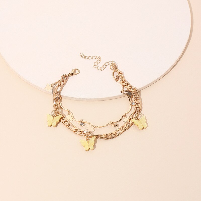 Vintage Goud Double Layer Ronde Bead Chain Enkelband Armbanden Voor Vrouwen Acryl Vlinder Zomer Enkelbanden Op Been Voet Strand Sieraden: style 5