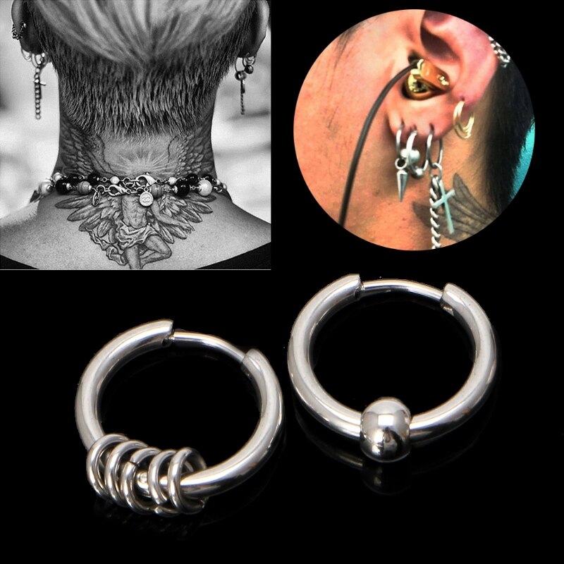 1 Paar 8Mm-20Mm Titanium Staal Hip Hop Hoop Earring Kraakbeen Helix Piercing Oorbellen