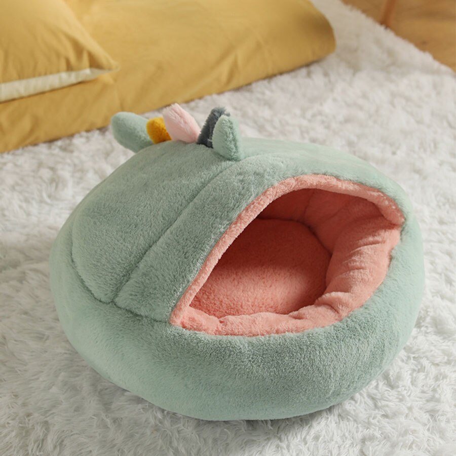 Kawaii cat bed cartoon sculpt soft comfort Cat hous warm Non slip removable Deep sleep Pet bed interesting Cat accessories: Blue / 45cm
