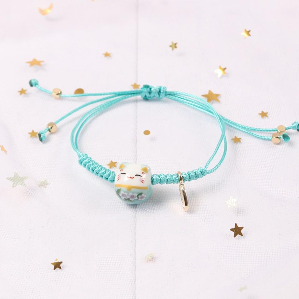 Handgemaakte String Kleurrijke Touw Lucky Cat Verstelbare Armband Voor Vrouwen Meisjes Verjaardag Zoete Kwastje Mode Armbanden Femme: Blauw