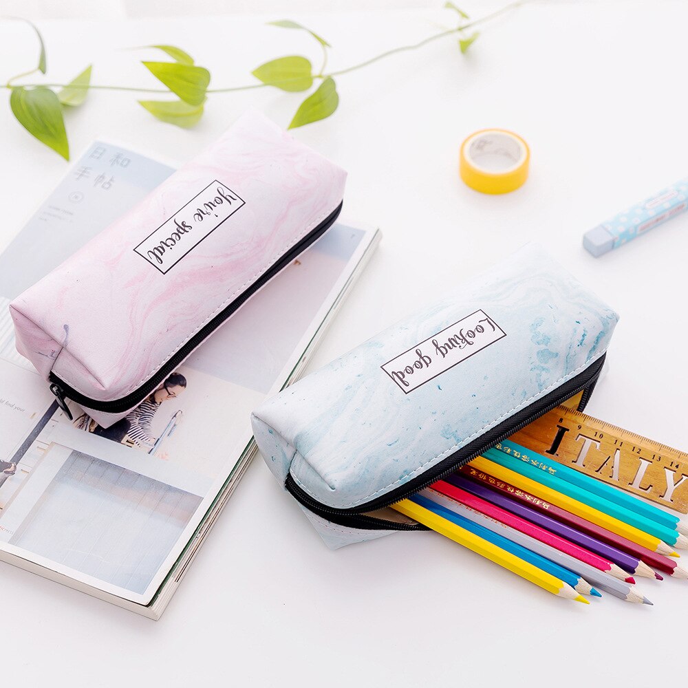 Stone pattern pencil case cute PU stationery box school Pencil cases for Children student pen case Small pen bag for girl