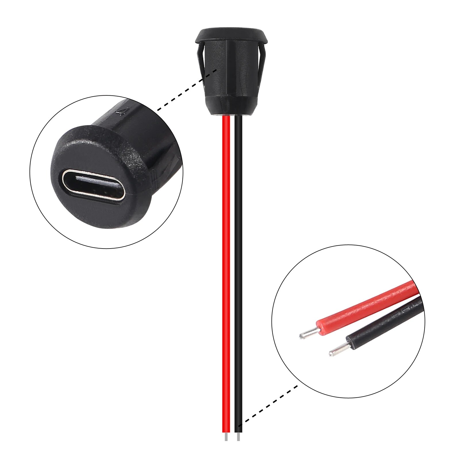 Conector USB tipo C hembra de 2 pines, resistente al agua, con enchufe hembra, puerto de carga de carga rápida, enchufe de cargador USB-C, 5 uds.