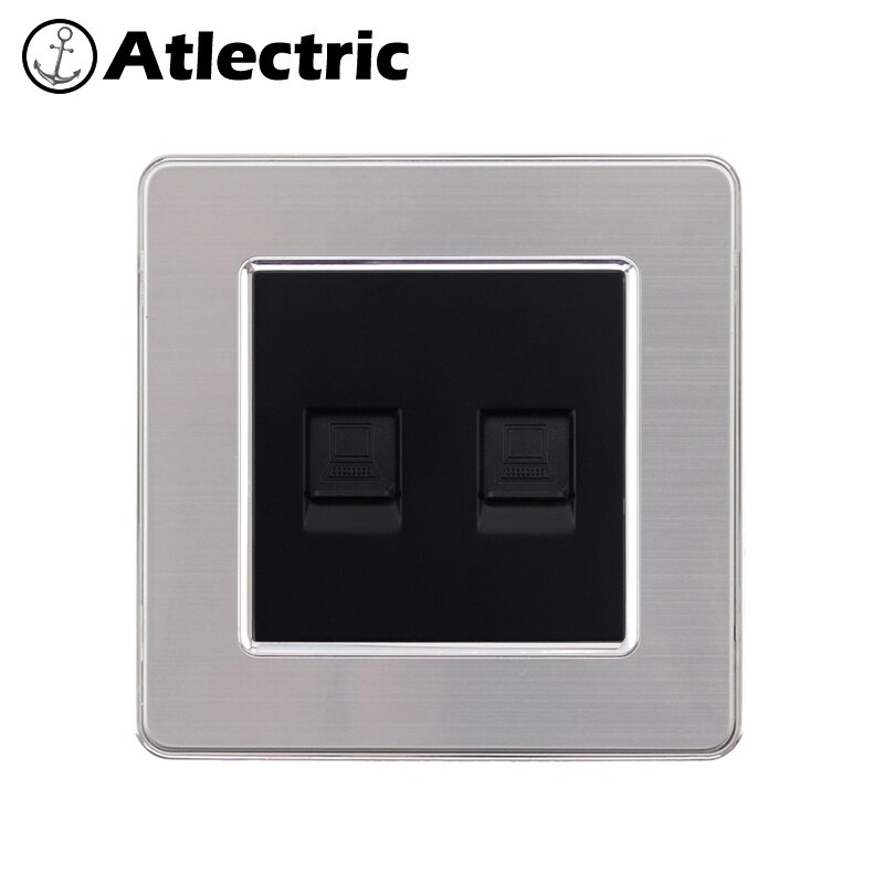 Atlectric ordinateur Port TV prise coaxiale Rj45 Ethernet prise murale Double Rj45 Port prise panneau en acier inoxydable douille,prise maison