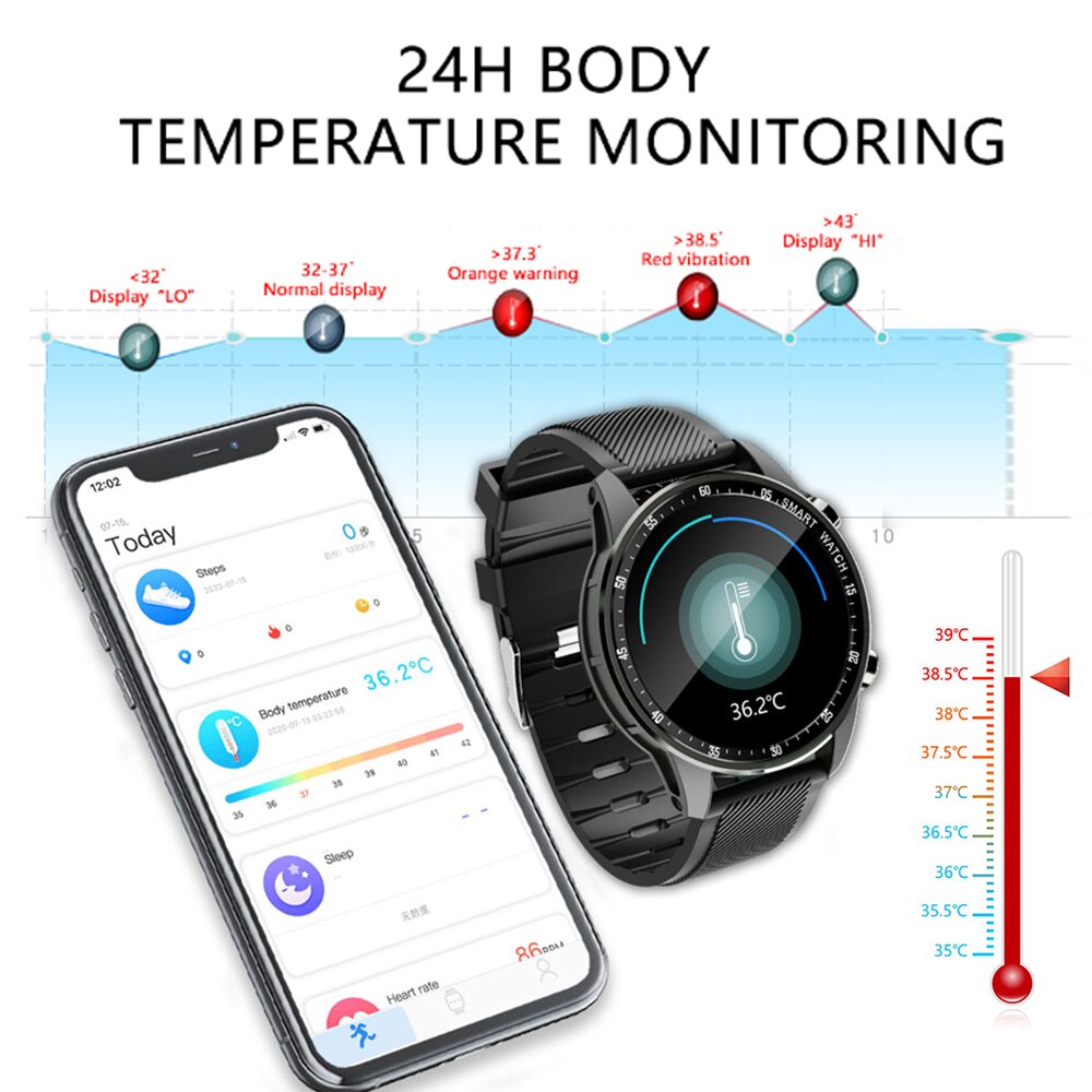 Ugumo smart watch  ip68 vattentät smartwatch bt samtalssvar temperatur pulsmätare blodtrycksurband