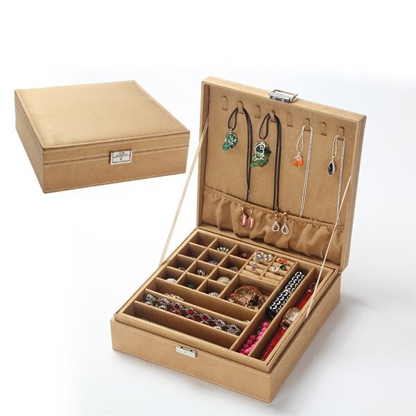 Sieradendoos met dubbele laag flanel in europese stijl, houten koreaanse prinsessenhuis met slotdecoratie, make-up opbergdoos voor vrouwen: 4