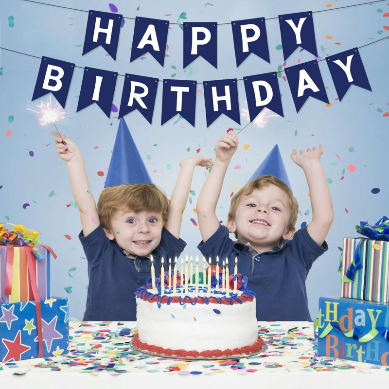 Marineblauwe Happy Birthday Banner - Blue Sign Bunting Banner voor mannen, jongen, babyshower, muur, deur, feest, theekransje decoraties