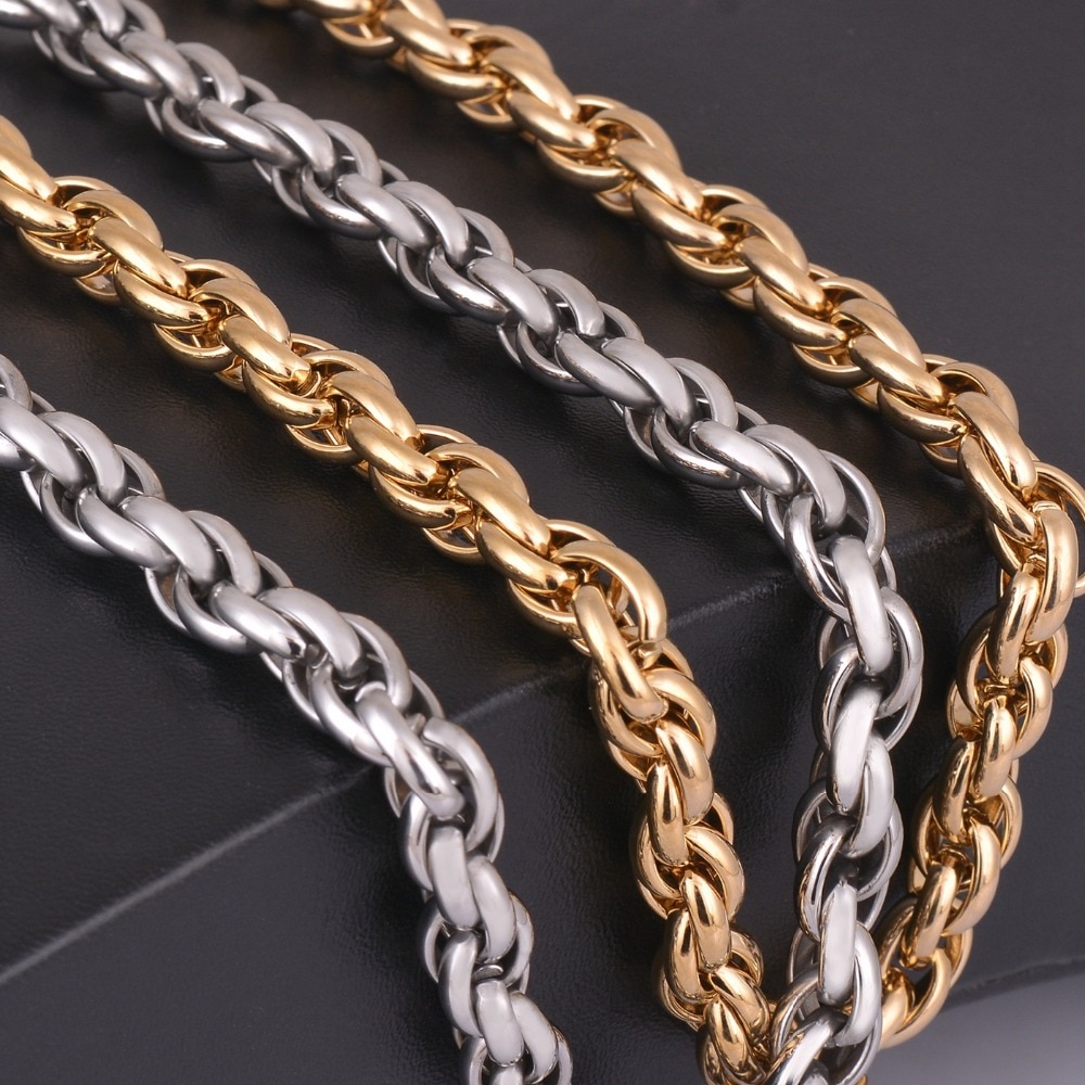Collar de cuerda pesada para hombre, 1 unidad, 9mm de ancho, 22 "de largo, de acero inoxidable 316L, joyería punk