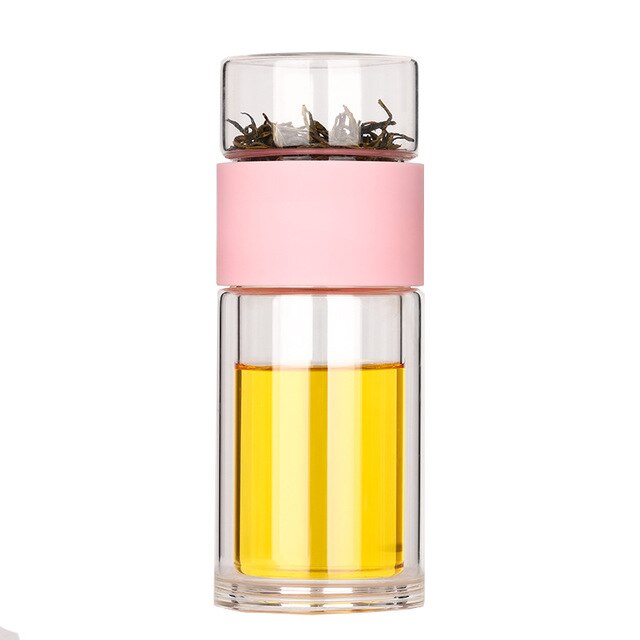 Dobbelt Glas Vandflaske med Etui Te Drik Flaske Infuser Tumbler Drinkware Vandflaske Miljøvenlig: Lyserød