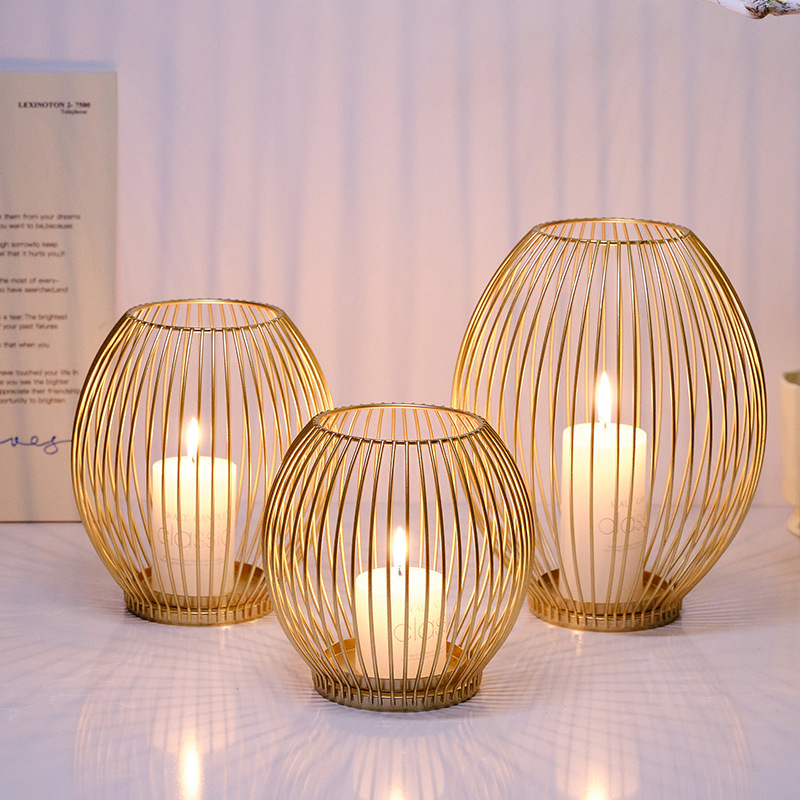 Candelabro de linterna de Metal europeo, adornos de Arte y manualidades, portavelas negro dorado, decoración del hogar