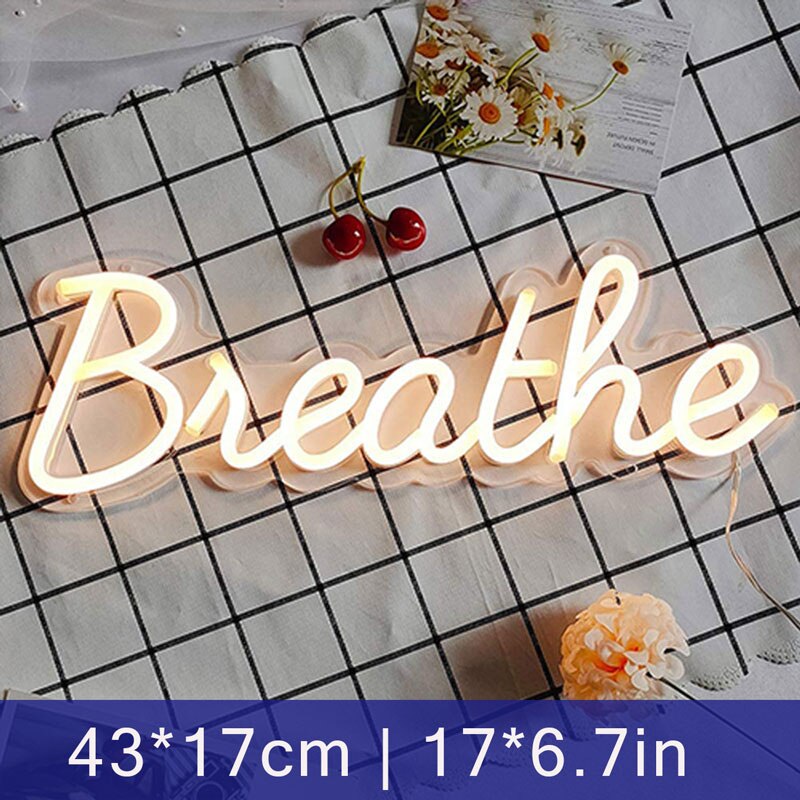 Gezegend Led Neon Sign Inspirational Opknoping Licht Voor Muur Kamer Studio Slaapkamer Leeszaal Party Decoratie Neon Night Lamp: Breathe