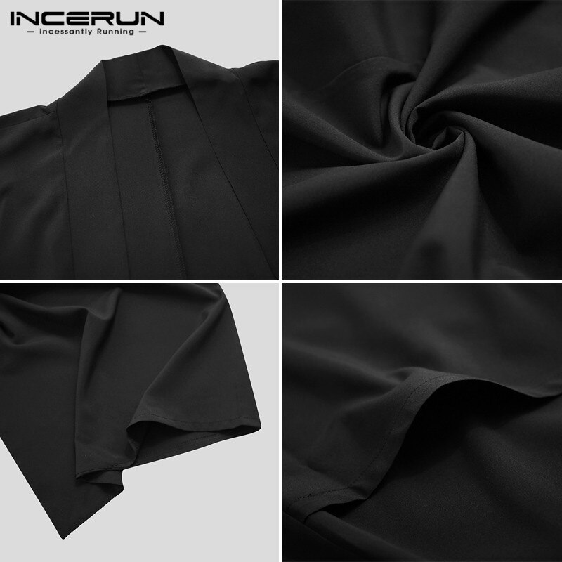 Cárdigan abierto con costura para hombre, ropa de calle de manga larga suelta, Punk, Color sólido, abrigos largos de , capas de capa,
