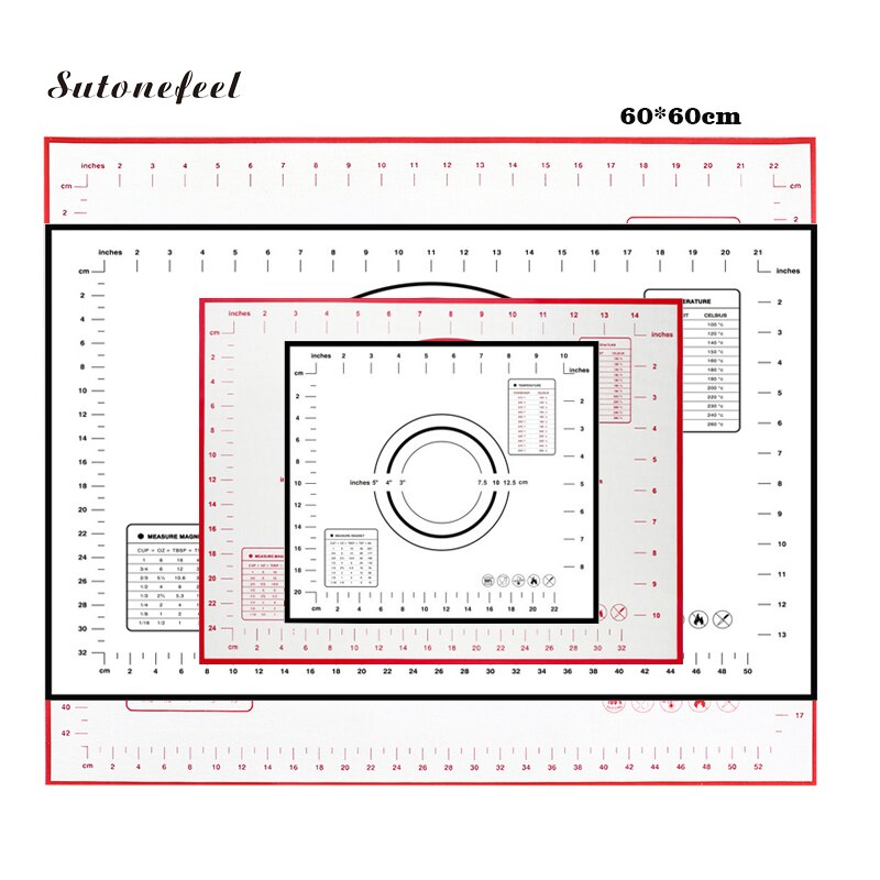 60*60cm Grote Maat Siliconen Bakken Mat 30cm Kneden Deeg Mat met Schaal Non Stick Rollende Gebak mat voor Bakken Keuken Tool