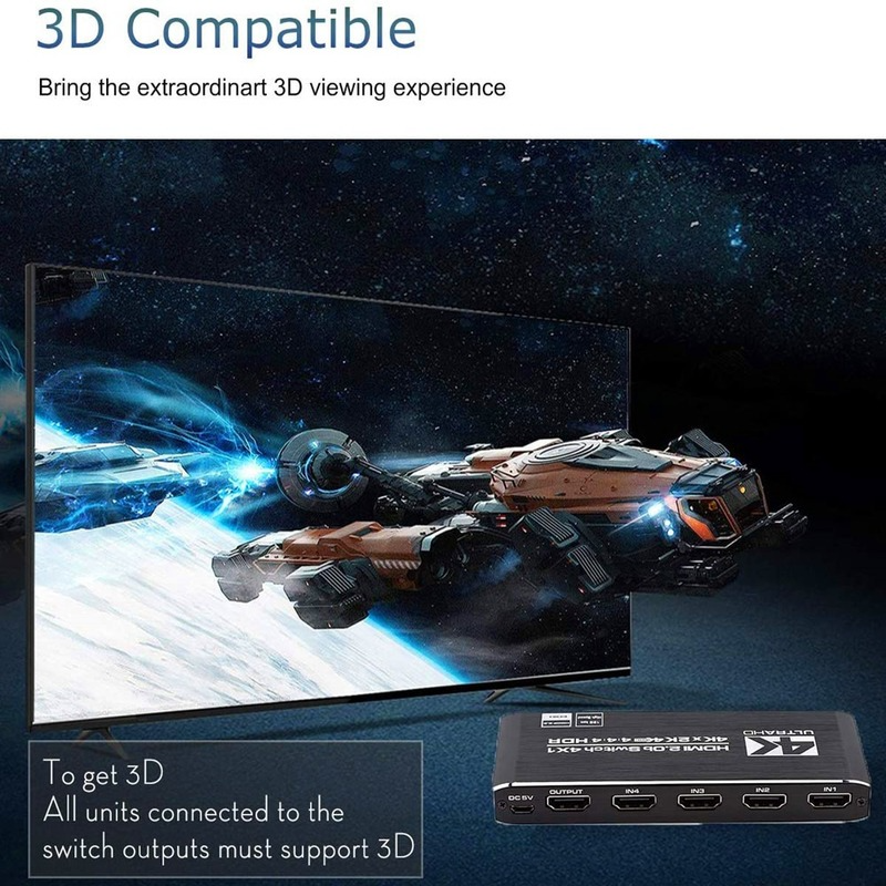 Switch 5 Port HDMI-compati IR Remote Control Switcherble 4 In 1 Out Switcher 4x1 Selector Support 4K@30Hz Ultra HD 3D