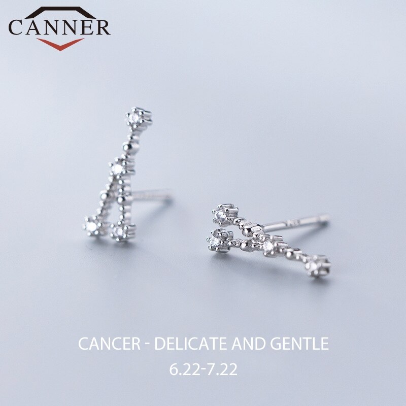 12 konstellation Kleine Frische Minimalistischen CZ Zirkon Ohrringe für Frauen 925 Sterling silber nette Stud Ohrringe Geburtstag: Cancer