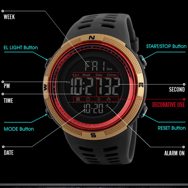Heren Horloges Dive 50m Digitale LED Leger Sport Horloge Heren Casual Elektronica Horloges Man Klok relojes hombre SKMEI