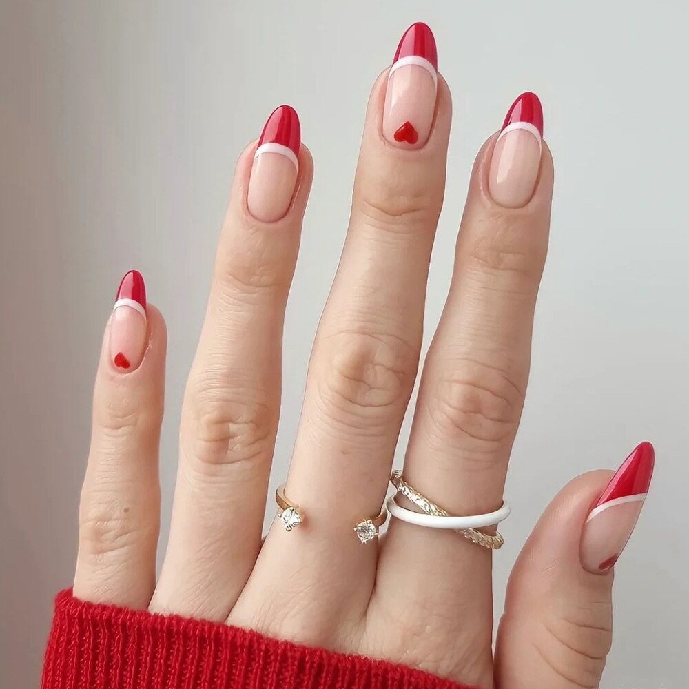 Faux ongles français détachables en forme de cœur, 24 pièces, pointes en acrylique, pour Nail Art: 3070X