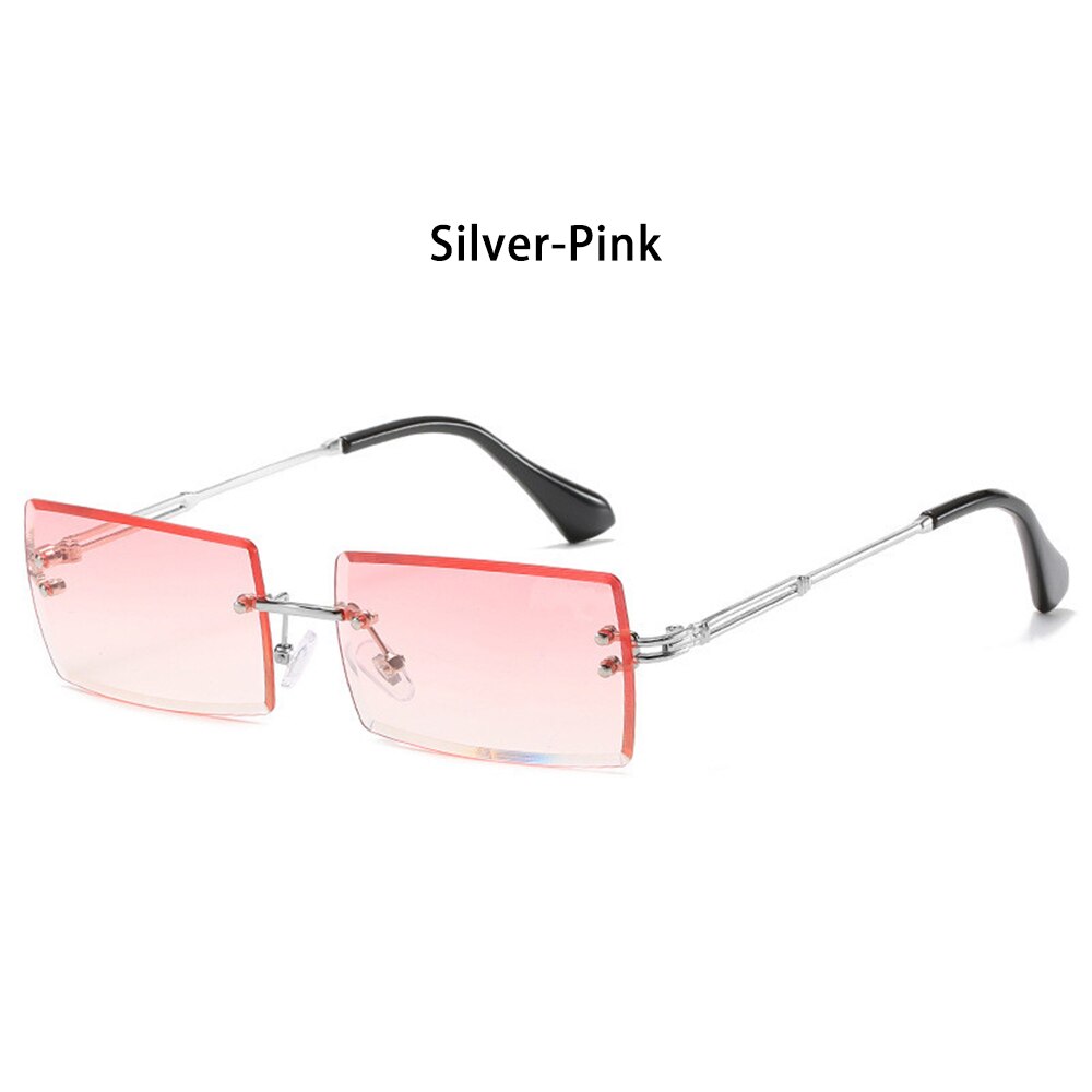 modisch Randlose Sonnenbrille Frauen Kleine Rechteck Sonnenbrille Reisen Stil UV400 Schattierungen Sommer Brillen für Männer und Frauen: Silber--Rosa