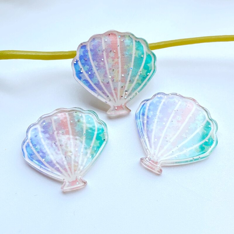 10pcs Acrylic Kawaii Shiny Shells Rhinestone Flat Back Cabochon Art Decoration Charm Craft: E