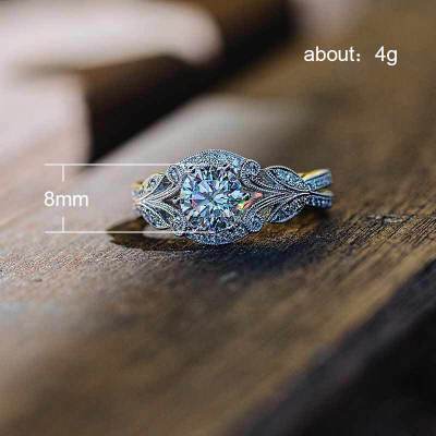 Huitan Cubic Zirconia Wedding Ring For Bride Classic Solitaire Silver Plated Leaf Band Charms Accessories Women Jewelry Ring