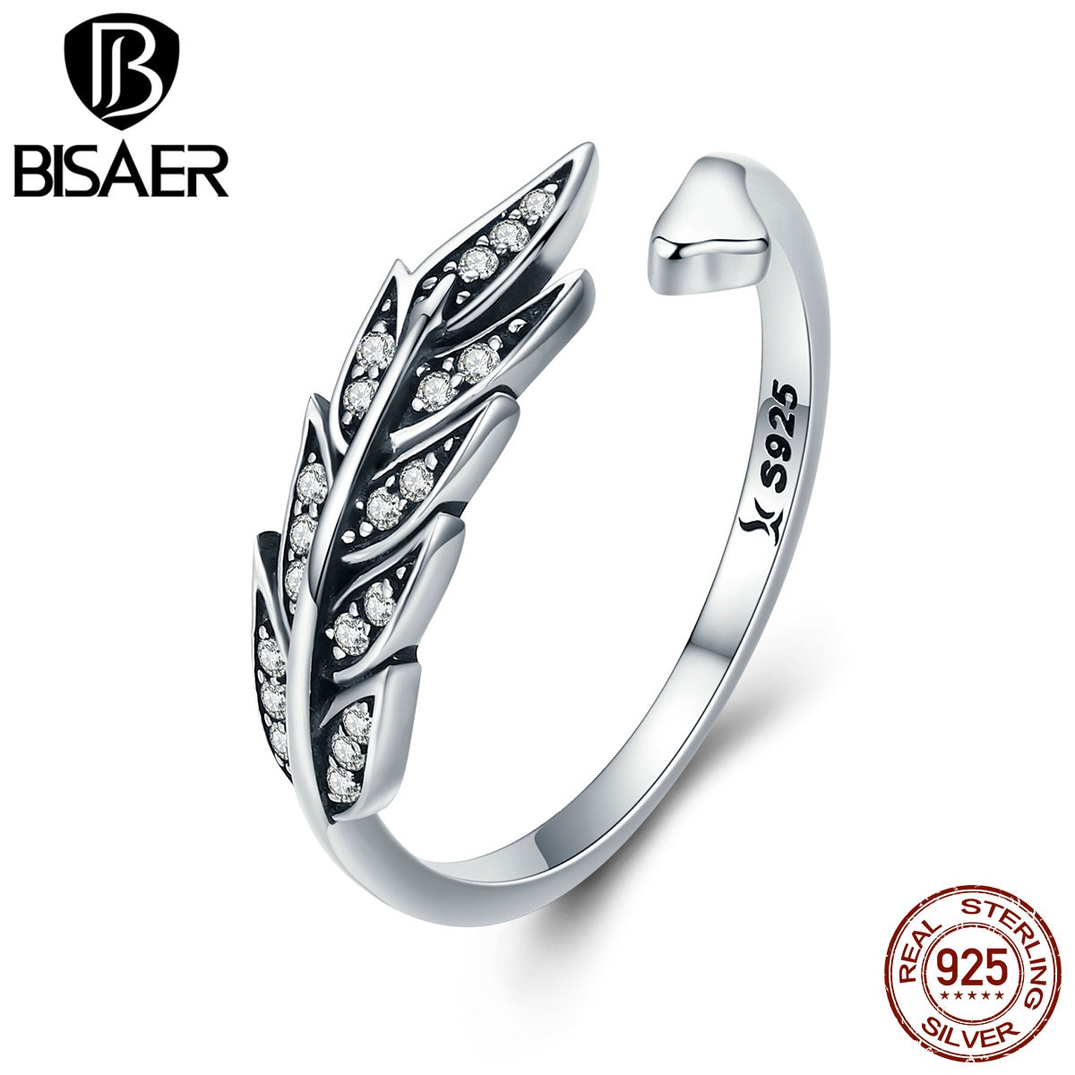 Authentic 100% 925 Sterling Silver Angel Feather Adjustable Wings Finger Ring Women Sterling Silver Jewelry Wedding