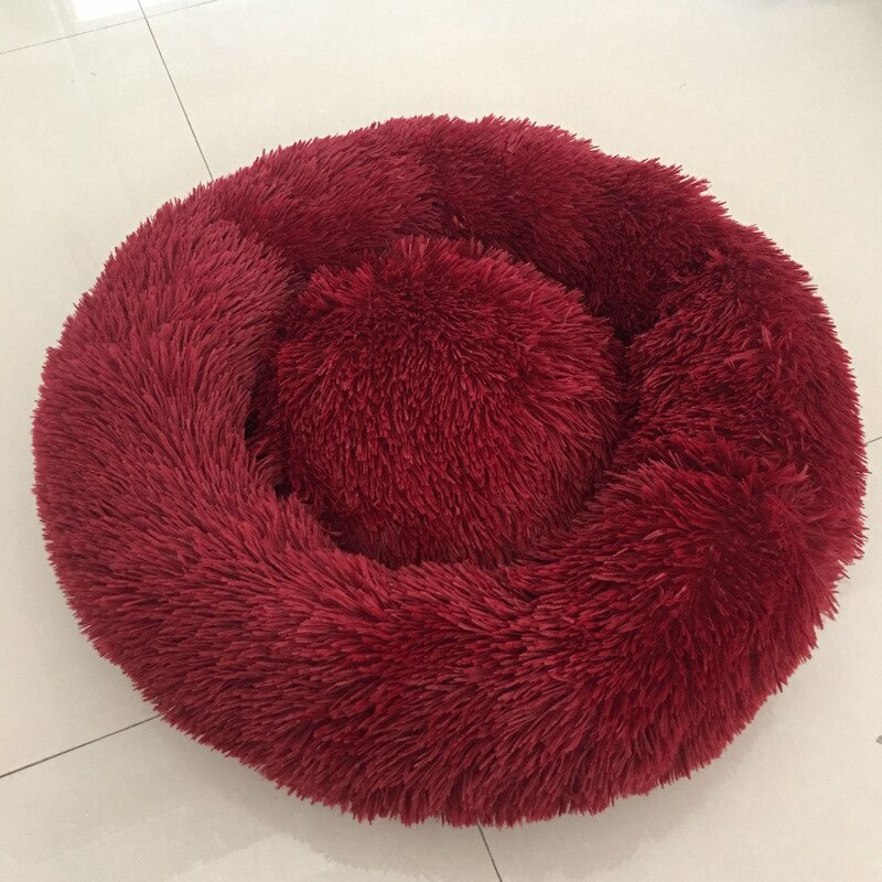 Lits de chien calmant confortable pour les grands petits chiens moyens chiot Labrador étonnamment chat guimauve lit lavable en peluche lit pour animaux de compagnie: wine red / 60cm-23.6in