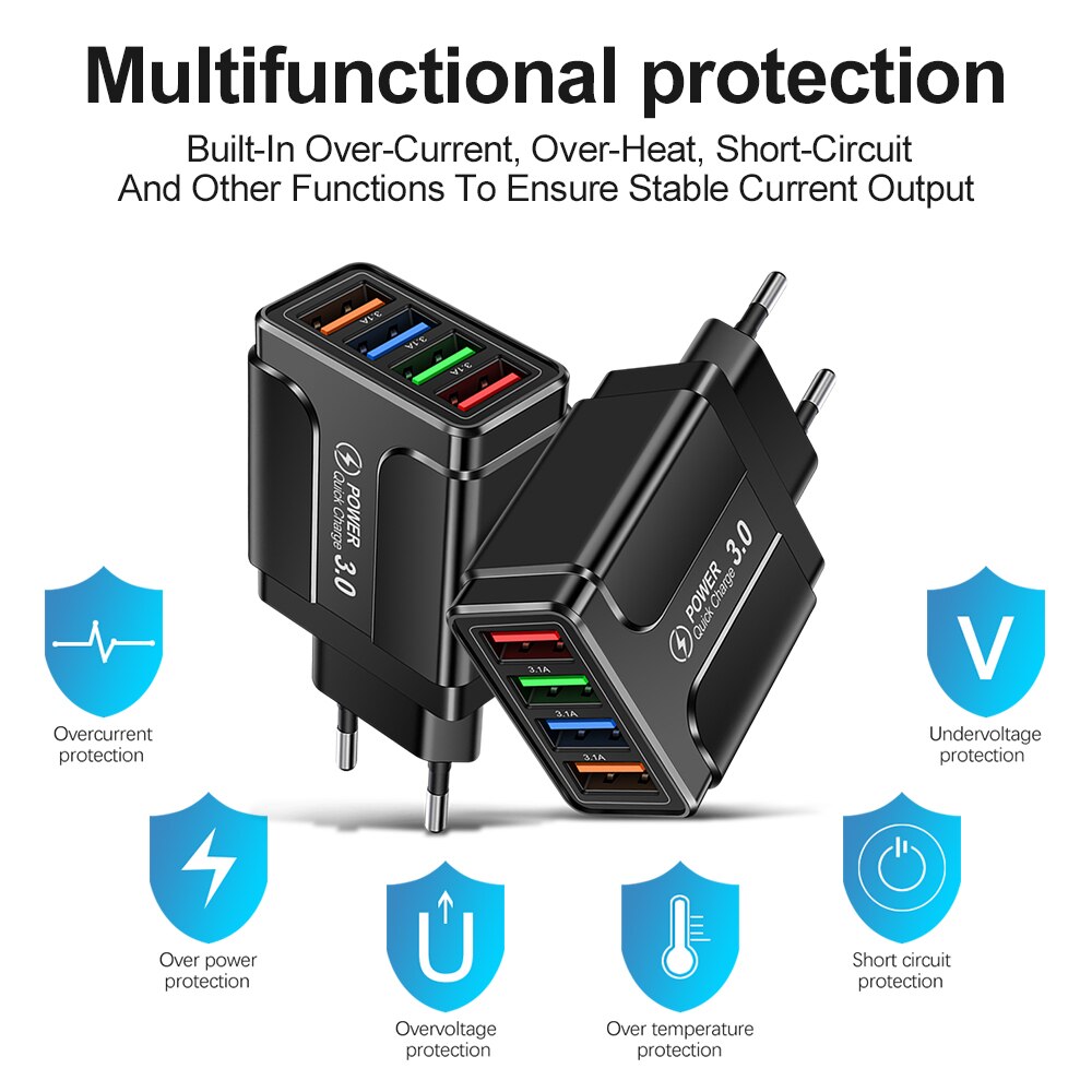 Cargador USB 3,0 de carga rápida para móvil, adaptador QC 3,0 para Xiaomi, iPhone X, enchufe europeo y estadounidense