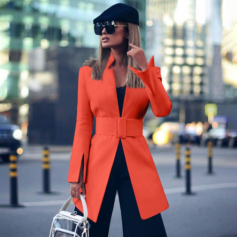 Women's clothing Orange Long Sleeve top Solid One Button Coat Slim Office Lady Jacket Female Tops Suit clothing Jackets