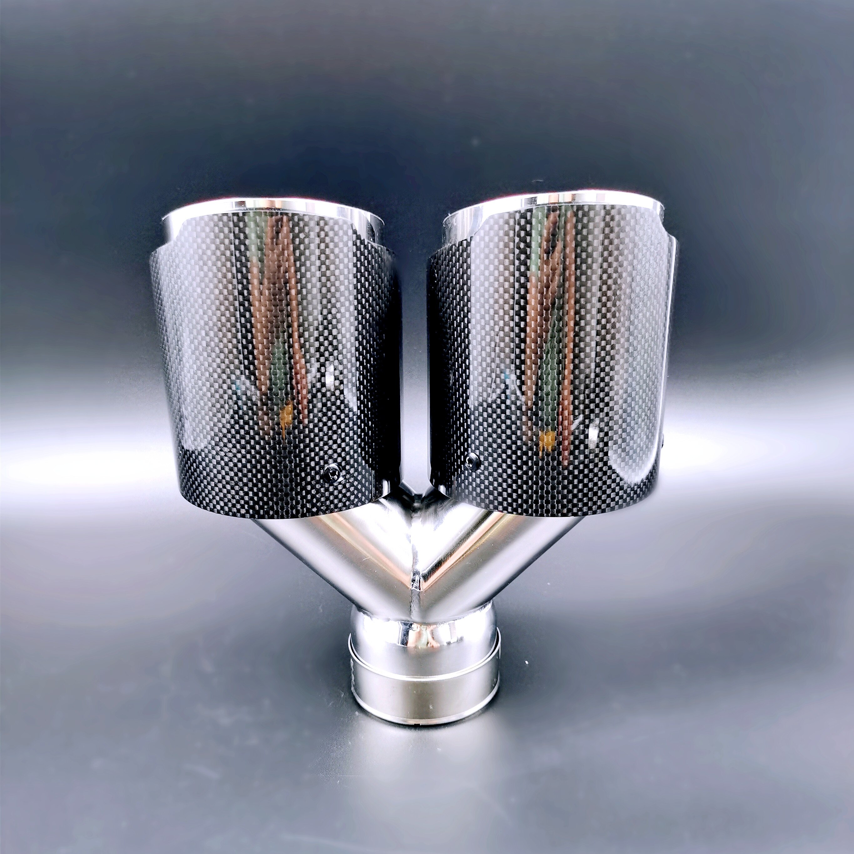 1PCS Y Style Universal Dual Glossy Carbon Fiber Exhaust Tip Muffler For Any Cars exhaust pipe For Akrapovic
