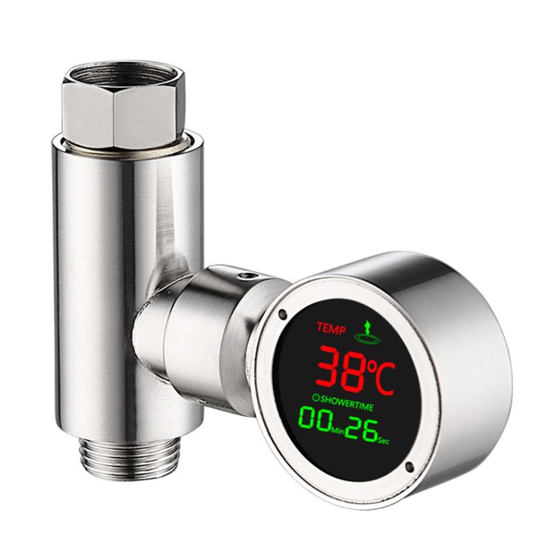 LED Water Shower Thermometer Self-Generating Electricity Bath Temperature Meter: Silver