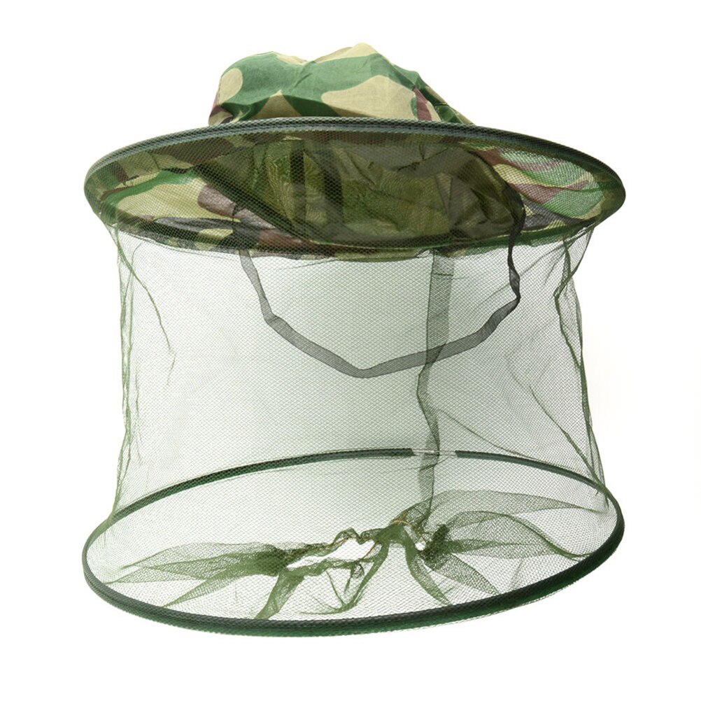 Anti-moustique abeille insecte mouche masque chapeau chapeau avec filet de tête maille Protection du visage équipement de pêche en plein air (Camouflage)