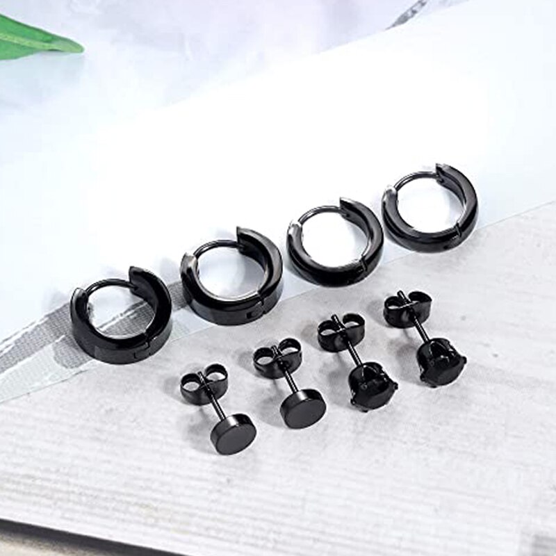 10 Pairs of Stainless Steel Cross Pendant Hinge Ring Earrings Cubic Zirconia Ball Earrings Sizes Tunnel Ring Earrings Black