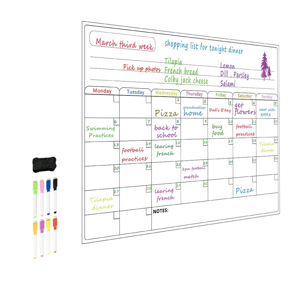 A3 skema  + 8- farve pen + viskelæder + emballage til papirrør, opdater blot din whiteboard-planlægger som et måltidsplanlægningsværktøj 1 sæt