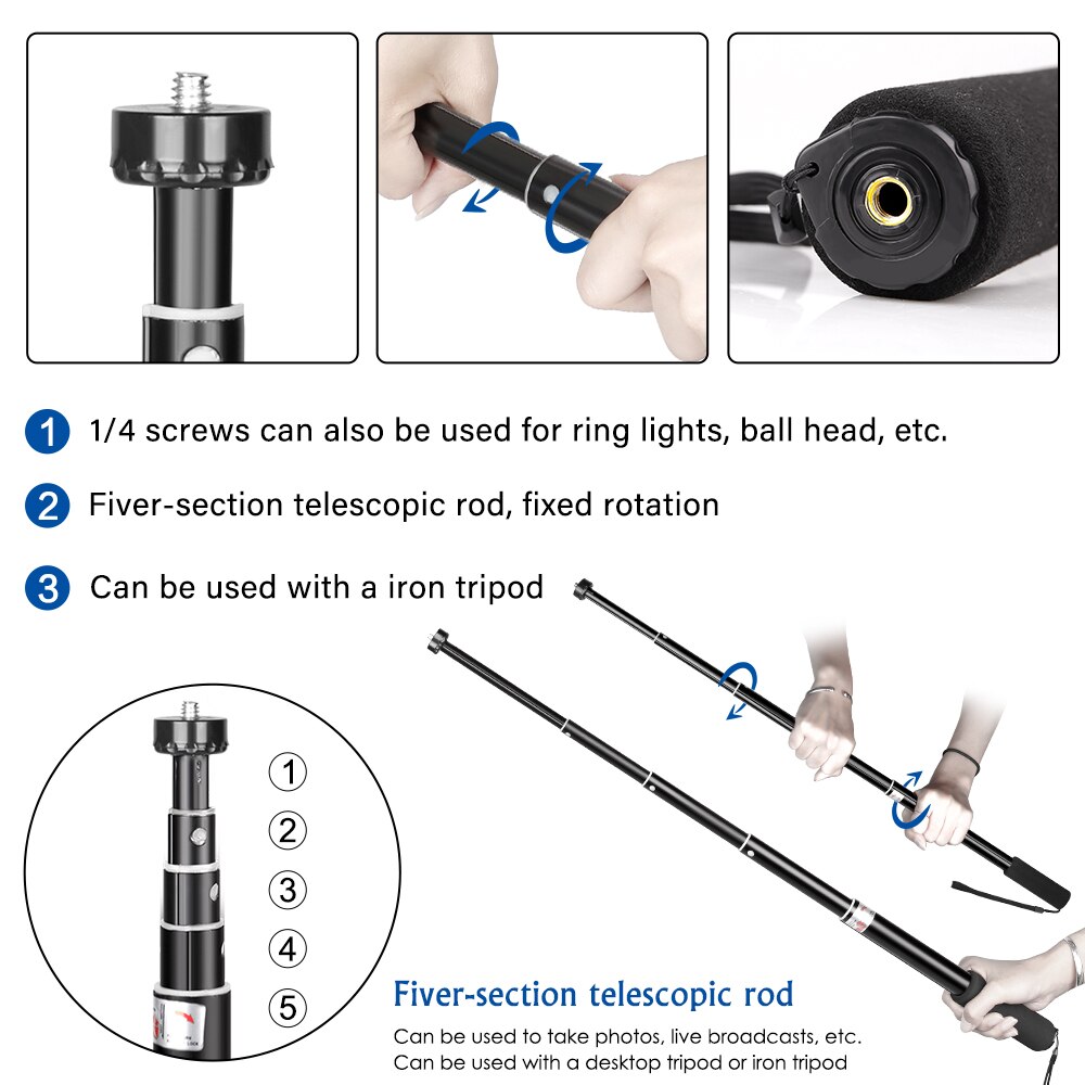 Stativ für smartphones, tragbarer selfie-stick für vlogs, ringlicht-selfie-stativ mit bluetooth-fernbedienung und halterung