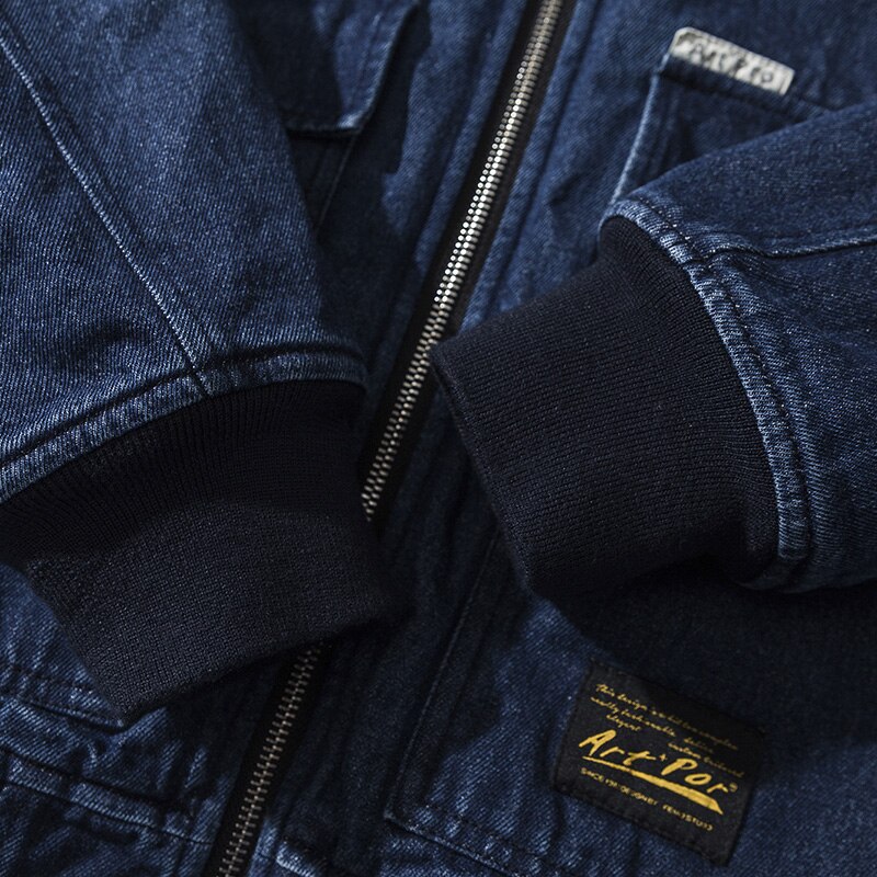 Winter Thickened Denim Jacket Men Japanese Style Streetwear Casual Warm Hooded Bomber Jacket Coat Cotton Padded Clothing Male