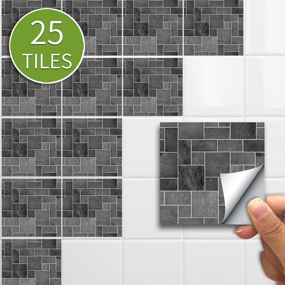 25 Stuks Mozaïek Pvc Zelfklevende Tegel Backsplash Muurstickers Vinyl Badkamer Keuken Home Decor Diy Waterdicht Behang: Black stone / 15x15cmx25pcs