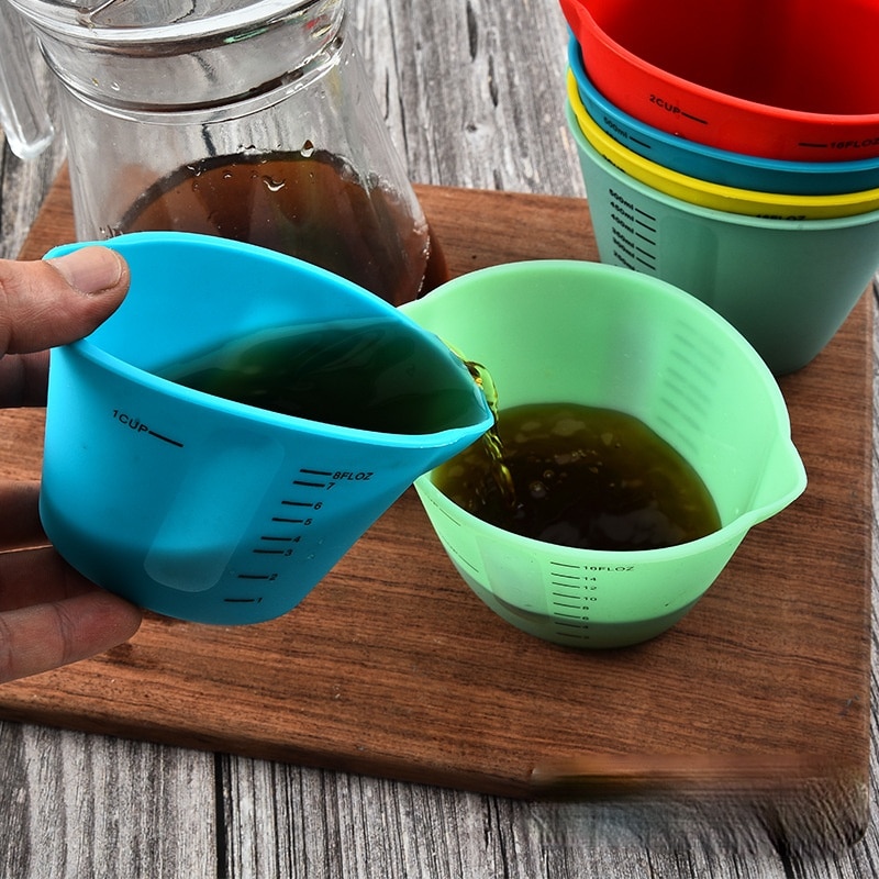 Baking Soft Measuring Cup Double-spout Silicone Measuring Cup Baking with Graduated Soft Measuring Cup Kitchen Accessories