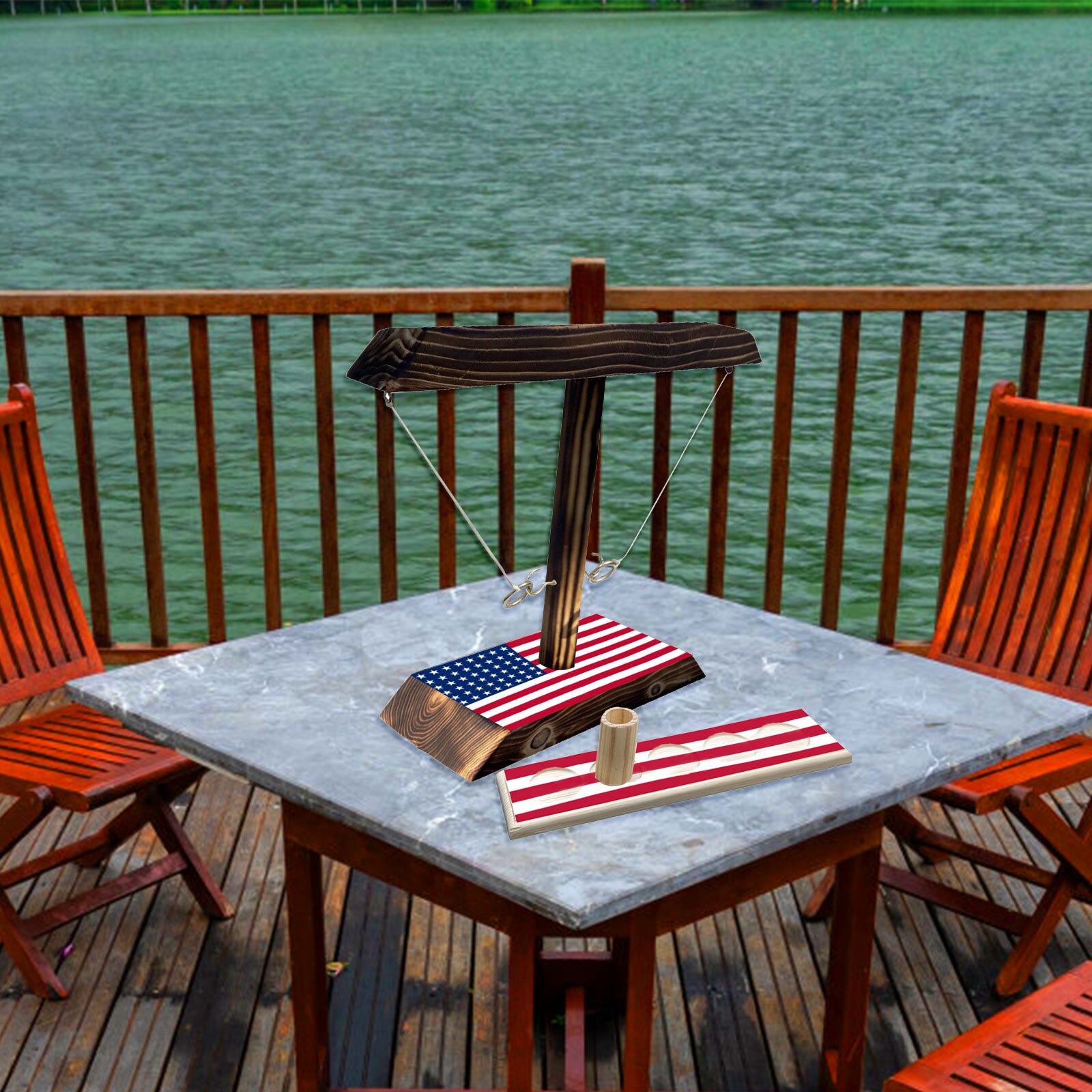 Independence Day Handmade Wooden Ring Toss Hooks Fast-paced Interactive Game For Bars Home Party Toys