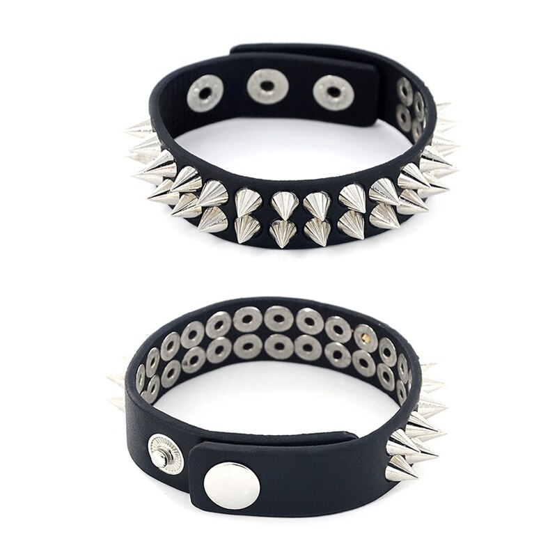 Gothic Delicate Cuspidal Spikes Niet Cone Stud Manschette Schwarze Leder Armschmuck Punk Armband Für Frauen Männer Schmuck